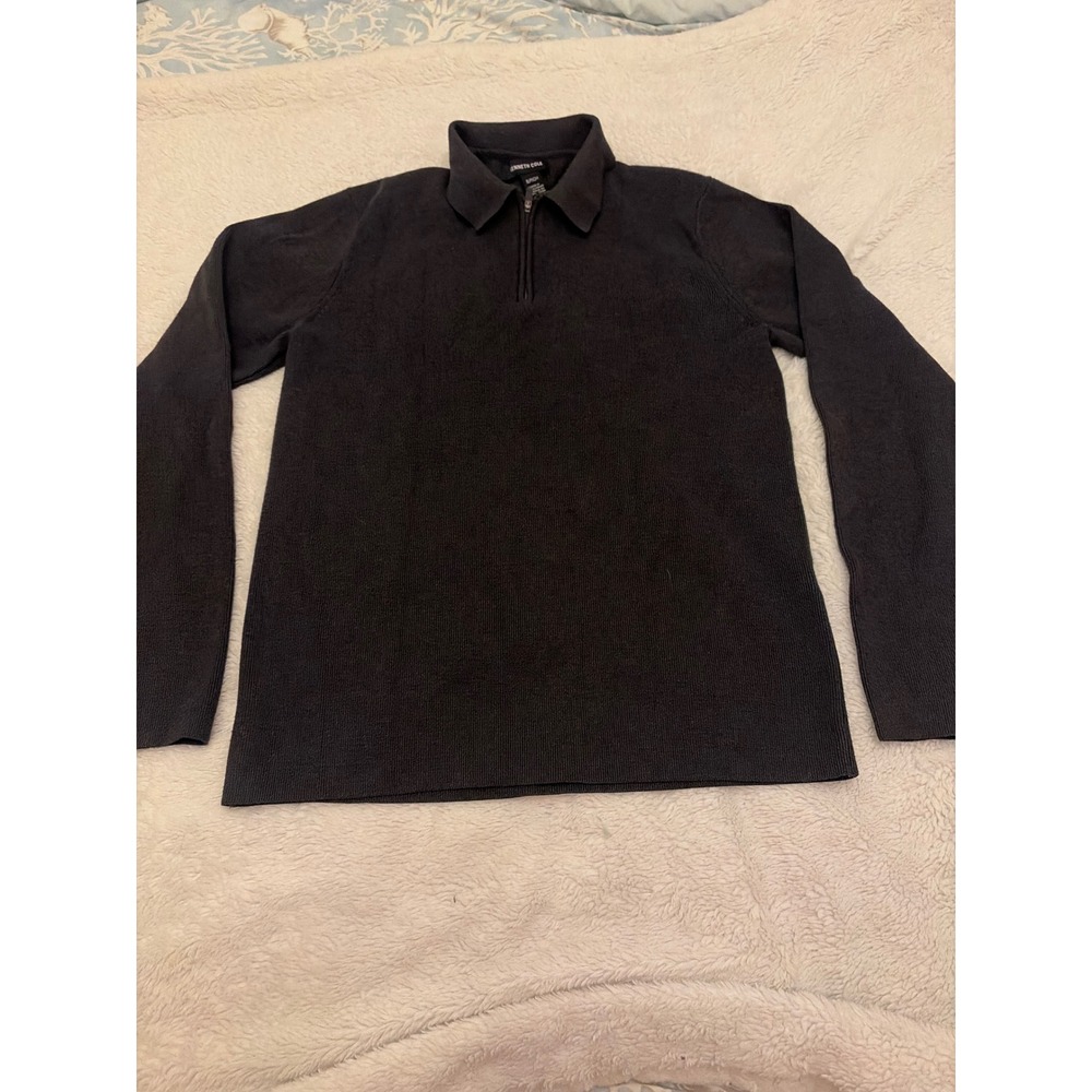 Soft comfy preppy Kenneth Cole Mens Quarter Zip Sweater Gray Pullover Small